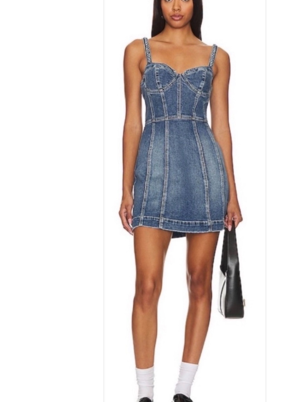 Alice+Olivia Raylene Denim Bustier Dress Size 0 Revolve Corset Top Braided Strap